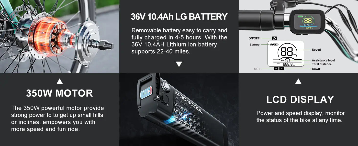 MOONCOOL Electric Tricycle for Adults 24’’ Electric Trike 350W 36V 40Miles Range