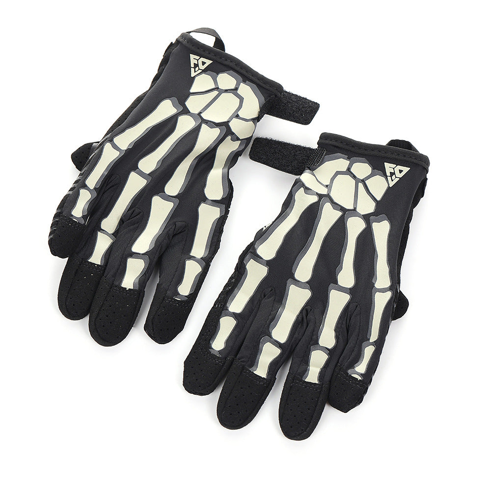 Skull Luminous Outdoor Non-slip Wear-resistant Full Finger Touch Screen Riding Gloves