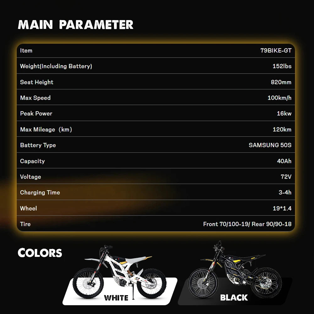 Powerful 16.8KW 72V 40AH Electric Motorcycle NFC Dashboard IP68 Protection 610n.m Torque Electric Dirt Bike in Stock