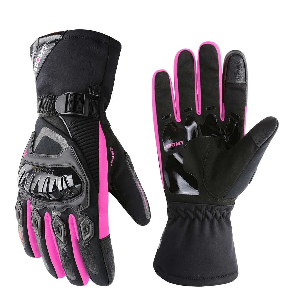 Waterproof SUOMY Motorcycle Gloves Women Winter Warm Motocross Guantes Touch Screen Gants Pink Windproof Motorbike Riding Gloves