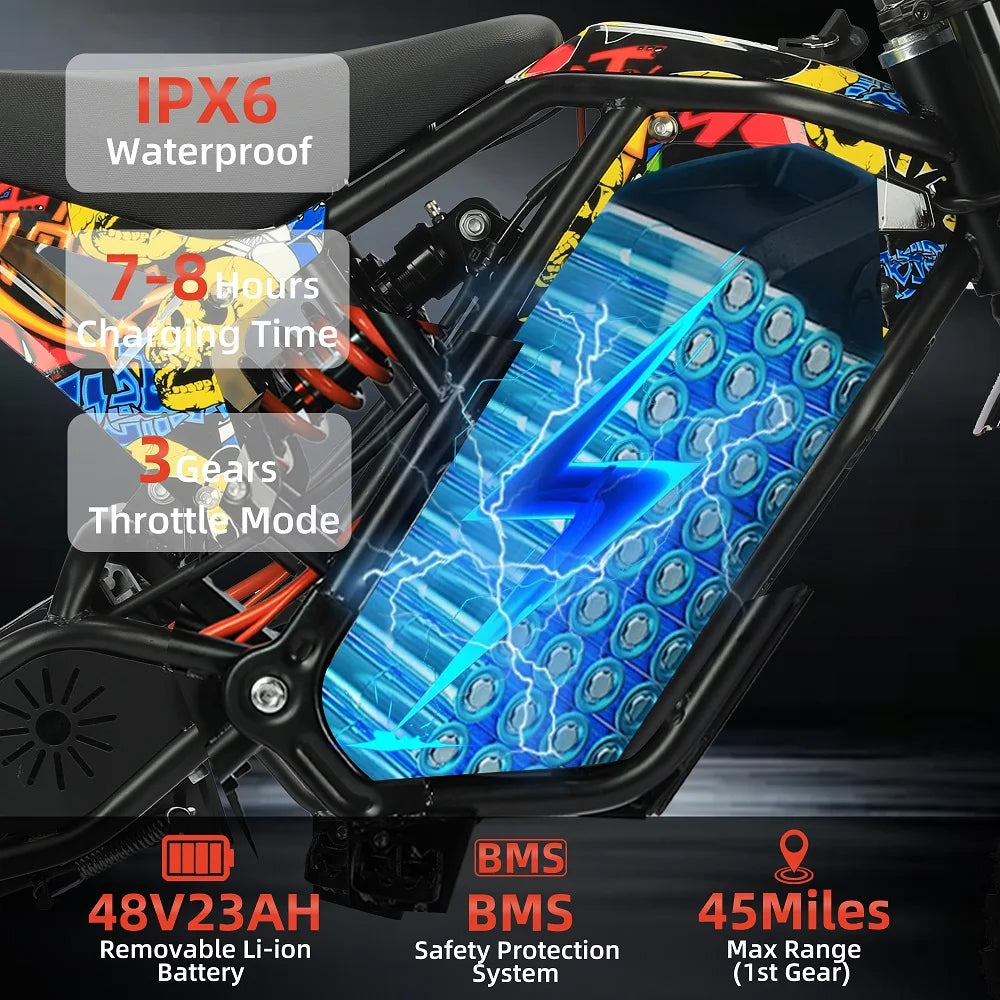 US Hot Sale Electric Dirt Bike 2000W with Brushless Motor and 14" Front 12" Rear Tires