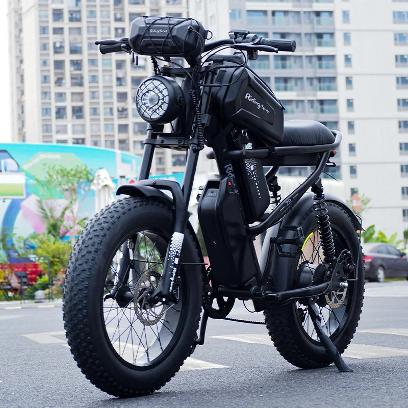 Ridingtimes Z8PRO Moped Style Ebike for Adults 1500W Long Seat Electric Dirt Bike Fat Tire Full Suspension E Bike All Terrain