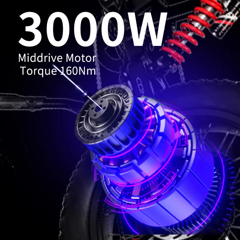 HEZZO D5 Ebike 3000W 60V Electric Bicycle Full Suspension Removable 30Ah Moped 20Inch Fat Electric Dirt Bike US EU Warehouse