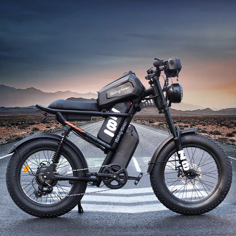 Ridingtimes Z8PRO Moped Style Ebike for Adults 1500W Long Seat Electric Dirt Bike Fat Tire Full Suspension E Bike All Terrain