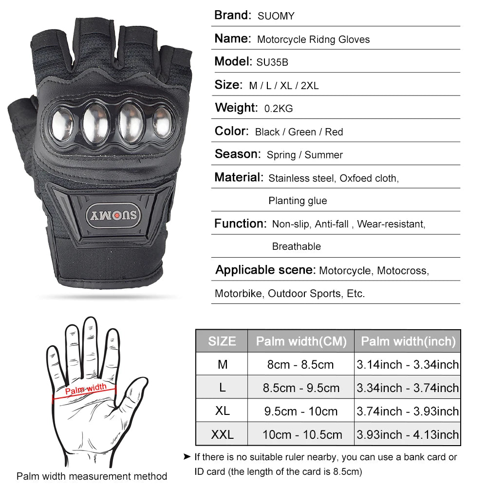 SUOMY Summer Motorcycle Gloves Half Finger Breathable Motobike Hard Shell Protective Fingerless Gloves Women Moto Riding Guantes