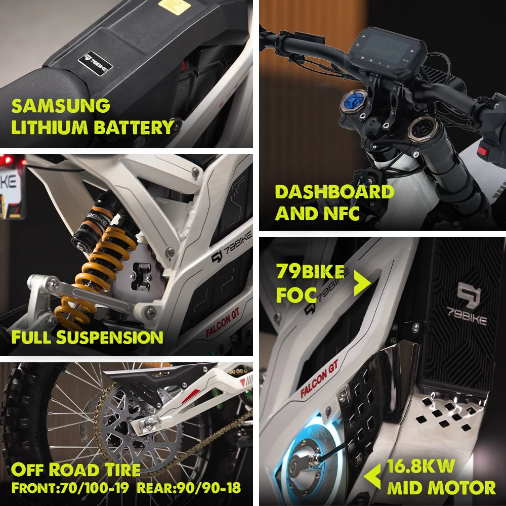 Powerful 16.8KW 72V 40AH Electric Motorcycle NFC Dashboard IP68 Protection 610n.m Torque Electric Dirt Bike in Stock