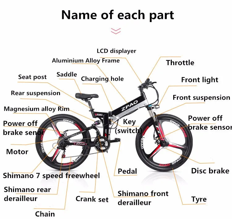 2019 Aluminum Alloy Frame Folding Electric Bike 48V 10.4AH Lithium Battery 350W 3*7 Speed Fashionable Cheap Electric Bicycle