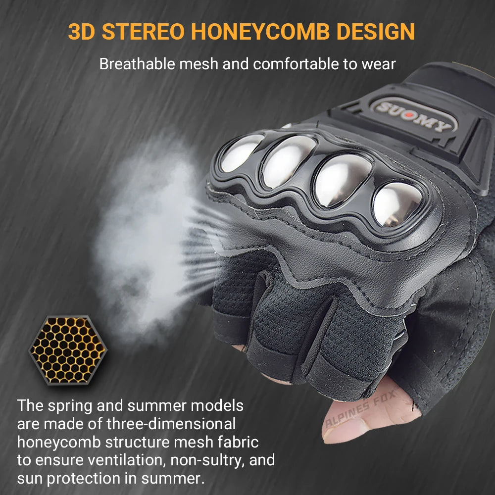 SUOMY Summer Motorcycle Gloves Half Finger Breathable Motobike Hard Shell Protective Fingerless Gloves Women Moto Riding Guantes