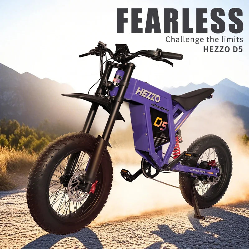 HEZZO D5 Ebike 3000W 60V Electric Bicycle Full Suspension Removable 30Ah Moped 20Inch Fat Electric Dirt Bike US EU Warehouse