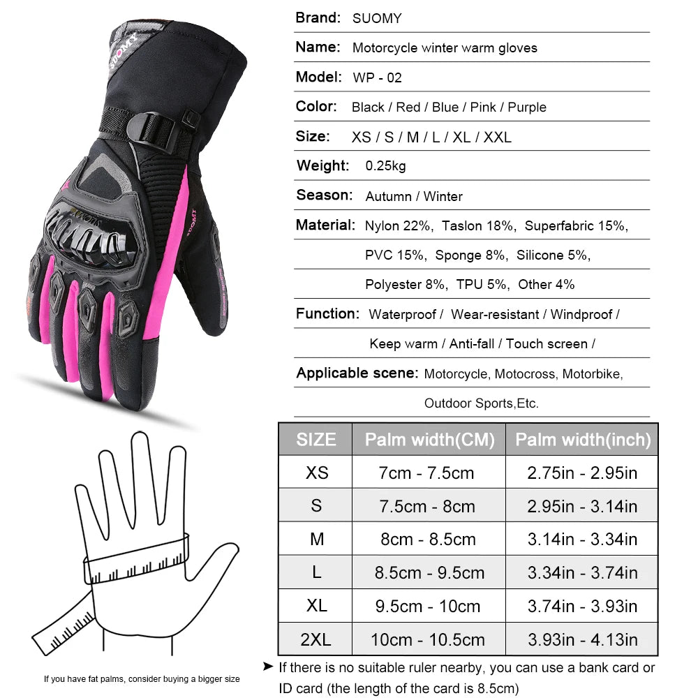 Waterproof SUOMY Motorcycle Gloves Women Winter Warm Motocross Guantes Touch Screen Gants Pink Windproof Motorbike Riding Gloves