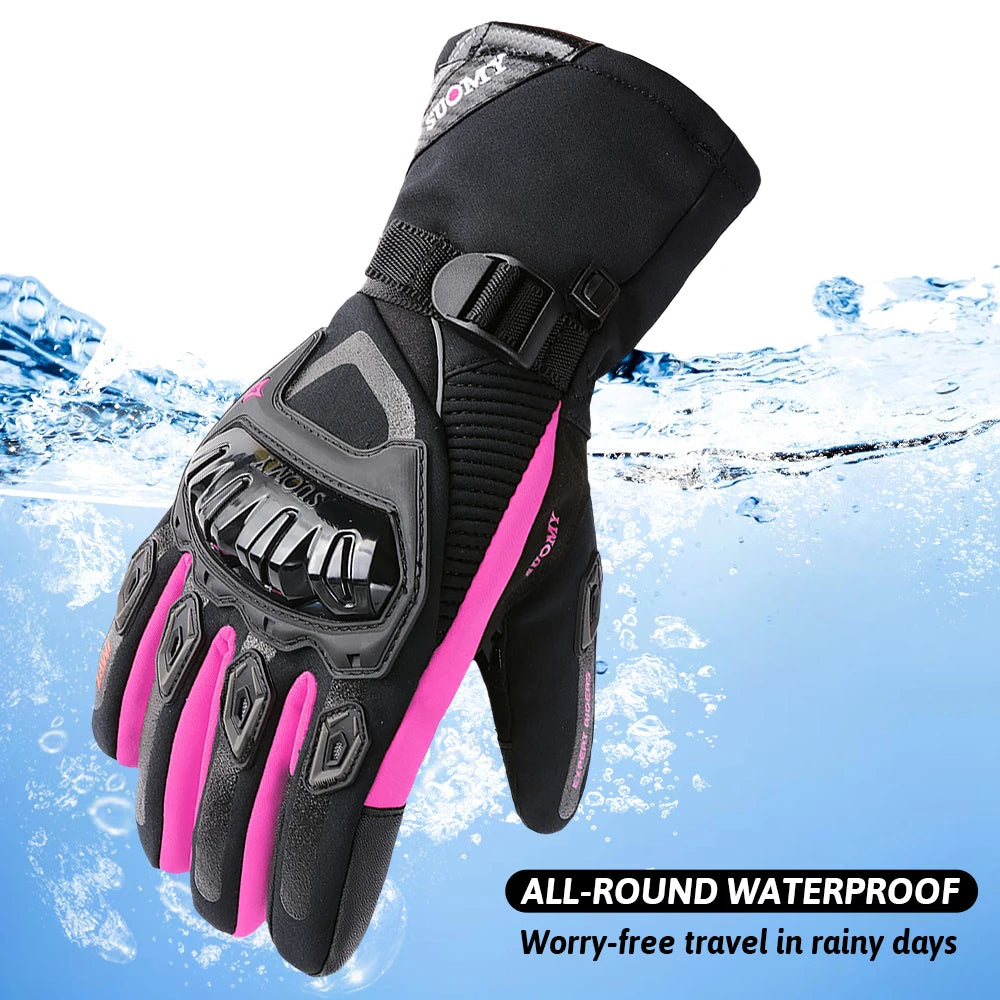 Waterproof SUOMY Motorcycle Gloves Women Winter Warm Motocross Guantes Touch Screen Gants Pink Windproof Motorbike Riding Gloves