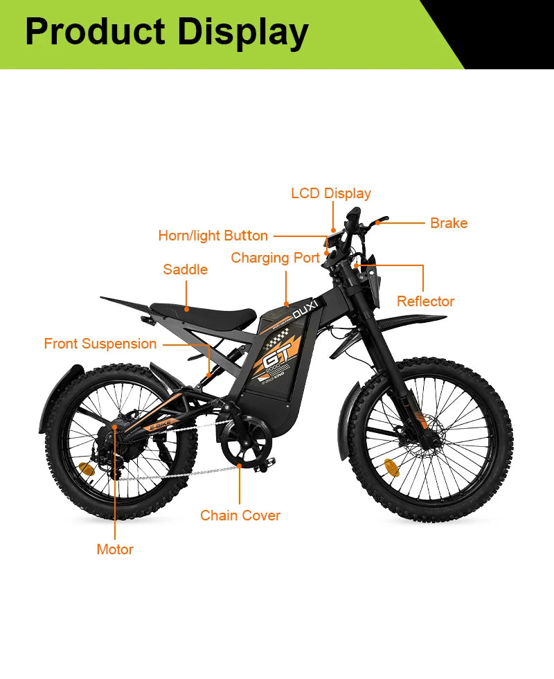 EU OUXI Offroad Tire Electric Bike Adults 60V Full Suspension Hybrid Mountain E Bike Customizable Lithium Battery Bike GT2000