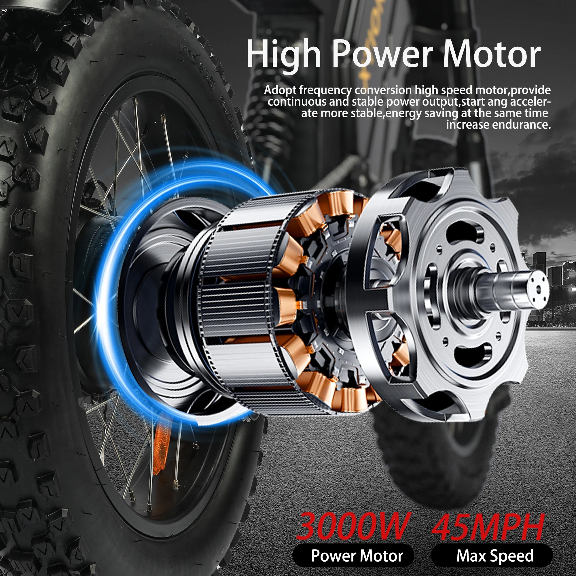 Electric Mountain Bike for Adults, 3000W E-bike , 45 MPH & 60 Miles Range, 60V 25AH Removable Battery Dual Shock Absorber E Bike