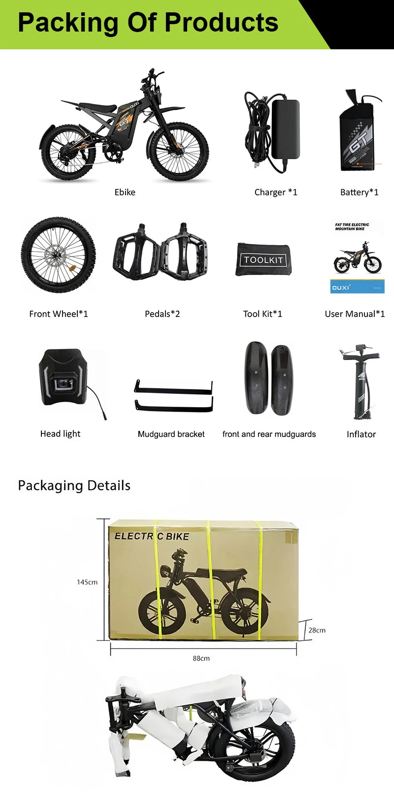 EU OUXI Offroad Tire Electric Bike Adults 60V Full Suspension Hybrid Mountain E Bike Customizable Lithium Battery Bike GT2000