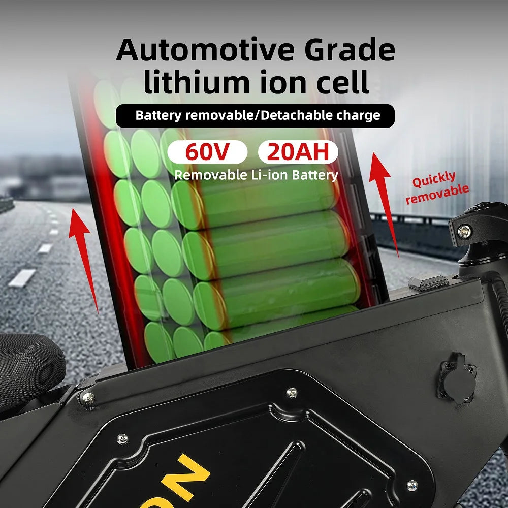 Peak Motor 3000W 45MPH 60V 20Ah Removable Li-ion Battery Dual Hydraulic Disc Brake Fat Tire Electric Mountain Bike With E-ABS