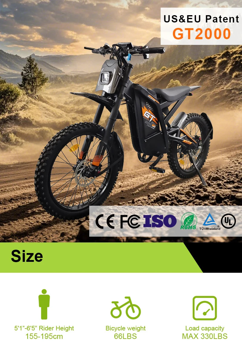 EU OUXI Offroad Tire Electric Bike Adults 60V Full Suspension Hybrid Mountain E Bike Customizable Lithium Battery Bike GT2000