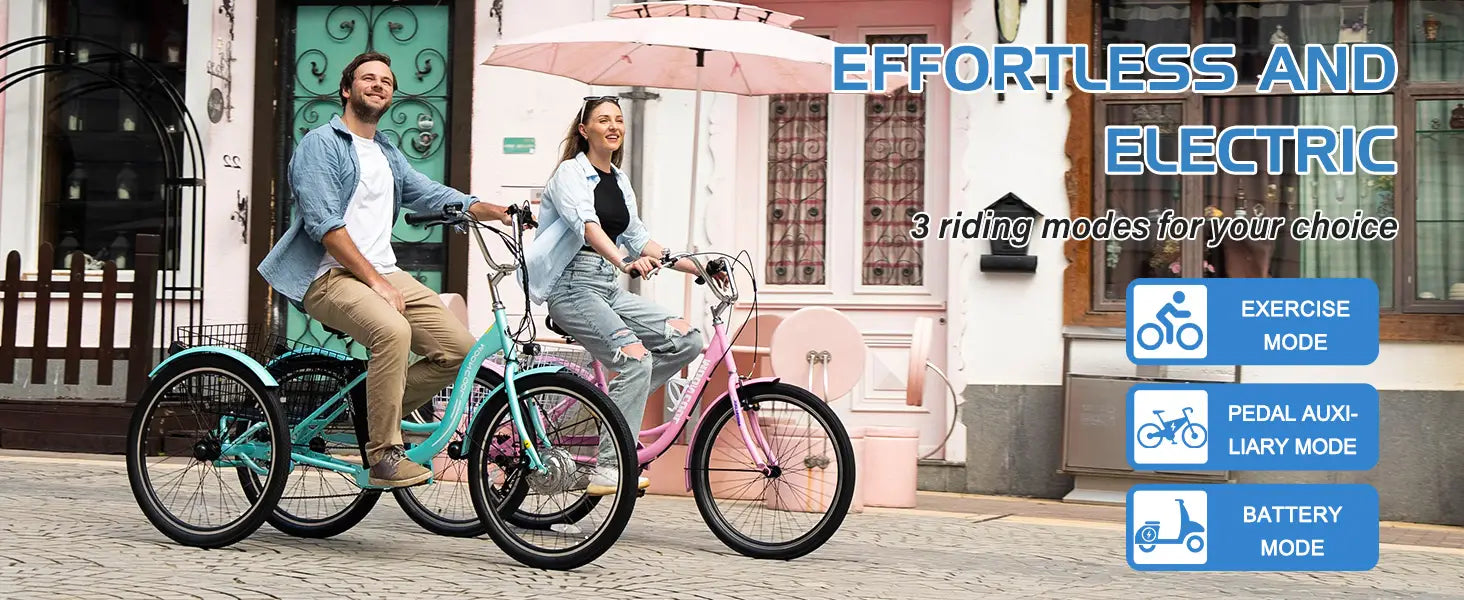 MOONCOOL Electric Tricycle for Adults 24’’ Electric Trike 350W 36V 40Miles Range