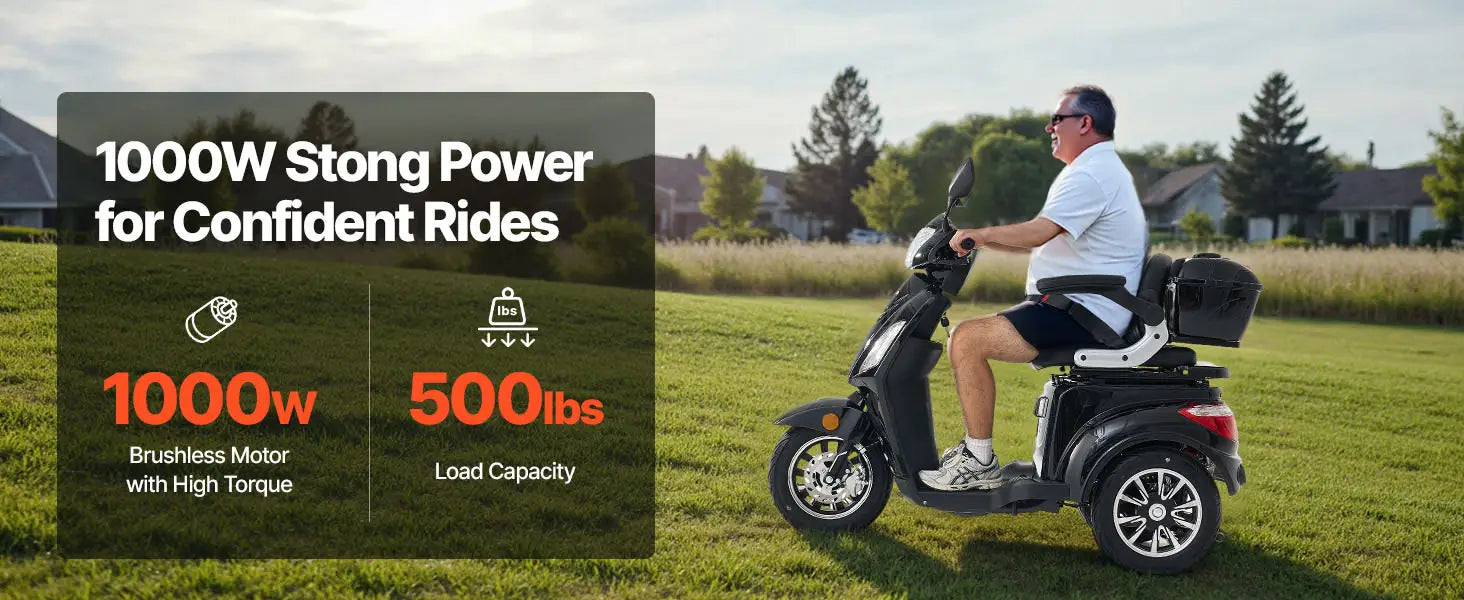 Uimoso Heavy-Duty 3-Wheel Mobility Scooter 21.5-Mile Range 3-Speed 500lbs Load