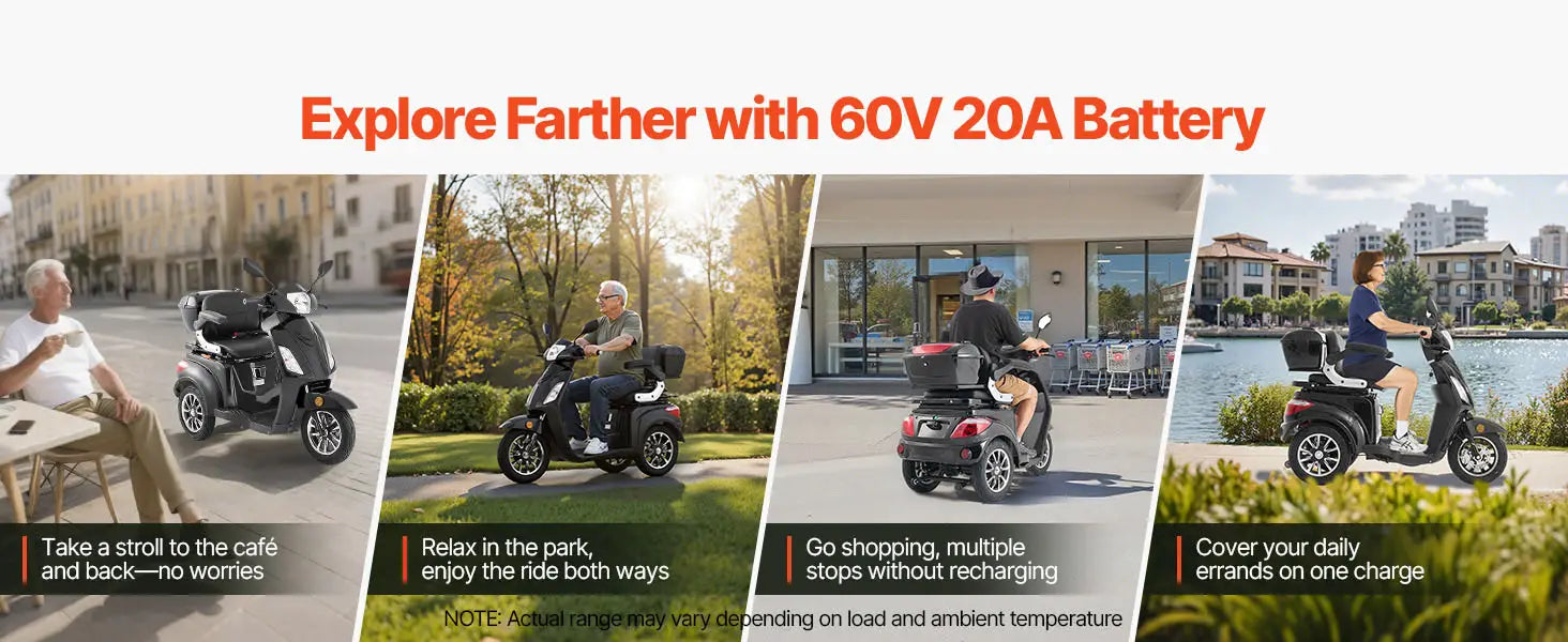 Uimoso Heavy-Duty 3-Wheel Mobility Scooter 21.5-Mile Range 3-Speed 500lbs Load