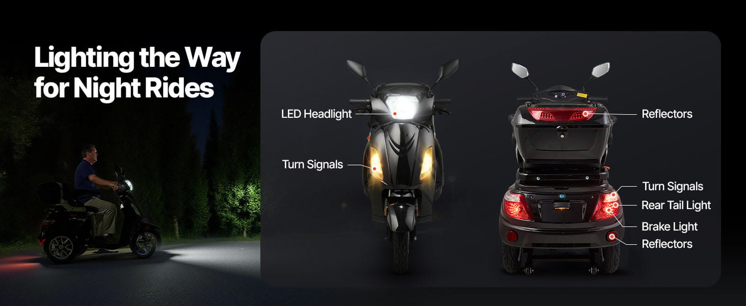 Uimoso Heavy-Duty 3-Wheel Mobility Scooter 21.5-Mile Range 3-Speed 500lbs Load